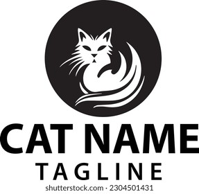 A simple cat logo black and white illustration.