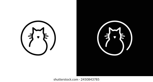 Simple Cat Logo. Cat and Circular as a Tail with Linear Outline Style. Pet Logo Icon Symbol Vector Inspiration.