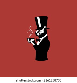 simple cat with long hat logo