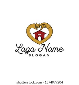 Simple Cat lover logo icon. Funny pet and human shape love silhouette vector. Kitten fans club and community design. Modern vintage look hand drawn line art style. Apply to web site, mobile phone apps