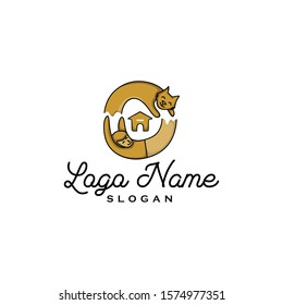 Simple Cat lover logo icon. Funny pet and human shape love silhouette vector. Kitten fans club and community design. Modern vintage look hand drawn line art style. Apply to web site, mobile phone apps