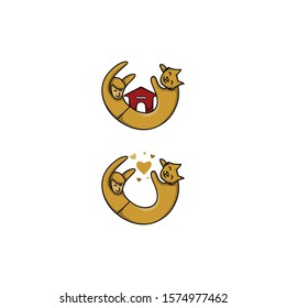 Simple Cat lover logo icon. Funny pet and human shape love silhouette vector. Kitten fans club and community design. Modern vintage look hand drawn line art style. Apply to web site, mobile phone apps