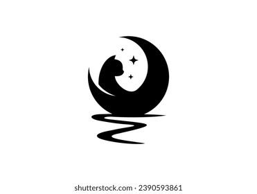 diseño de imagen vectorial del logotipo de luna de gato simple