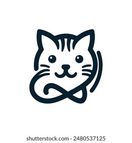 ilustración simple del icono del Vector del logotipo del contorno del gato, arte del contorno del animal