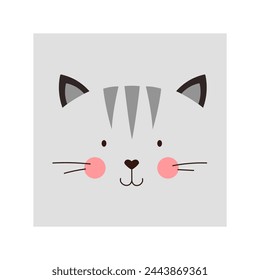 Simple cat portrait. Cute animal head portrait, kawaii kitten face flat illustration