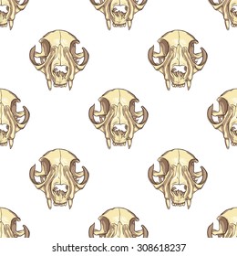 Simple cat skull. White background. Seamless pattern background.