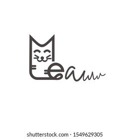 Simple Cat With Style Line Logo Design Template