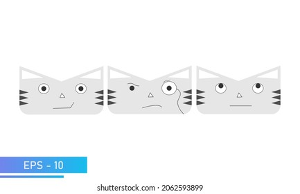 Simple cat or tiger face with emotions, smile, smart, dreams. Icon. Isolated on a white background. Flat vector illustration.