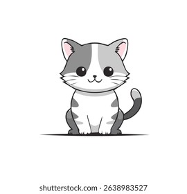 Simple cat vector illustration, grey and white patterns