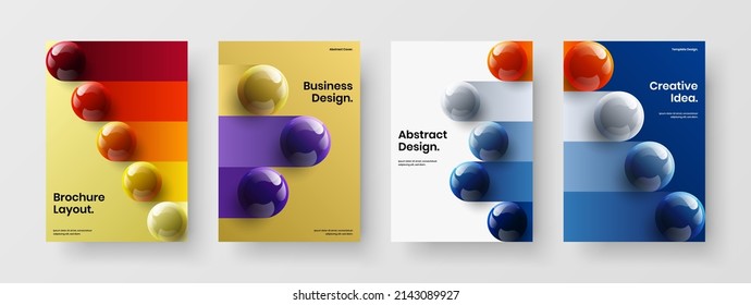 Simple catalog cover A4 vector design layout composition. Abstract realistic spheres front page illustration bundle.