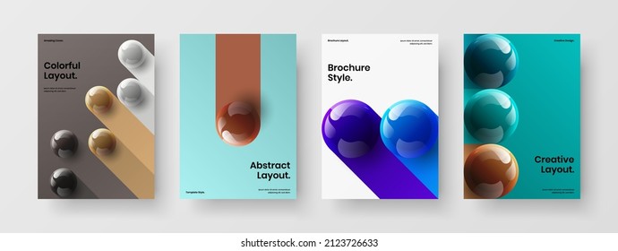 Simple catalog cover design vector concept set. Vivid realistic spheres brochure illustration bundle.