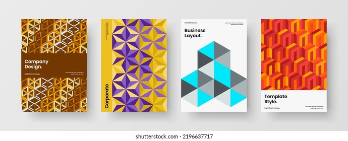 Simple catalog cover design vector illustration set. Colorful mosaic hexagons presentation concept composition.