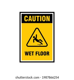 Simple Caution Wet Floor Sign Illustration with Yellow Background Design, Wet Floor Symbol Template Vector