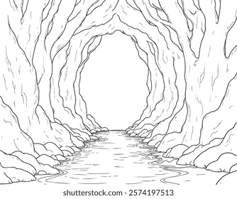 Simple cave black and white drawing for coloring page