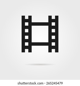 simple celluloid film black icon. concept of footage, 35 mm format, television, cinematography, film roll, slide. isolated on grey background. flat style trendy modern logo design vector illustration