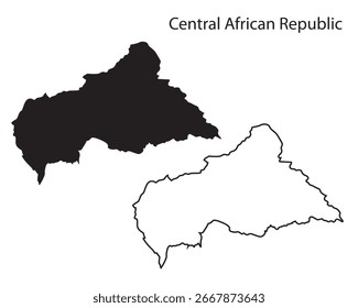 Simple Central African Republic map silhouette vector. Clean black outline of African country, perfect for infographics, prints, and design projects