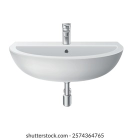 Simple ceramic sink isolated on a white background, ideal for modern bathroom designs and renovations