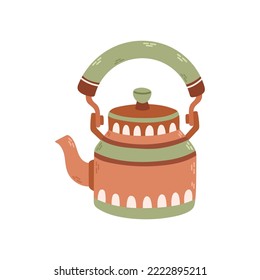 Simple ceramic teapot for tea with ornament. Stock design isolated on a white background for websites and apps