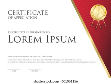 simple certificate card template white and red theme with gold badge