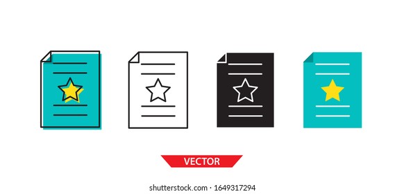 Simple certificate icon on white background 4 types such as outline, black, color, outline and color. Vector illustration.