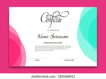 Simple certificate template design. Diploma of modern design or gift certificate. 