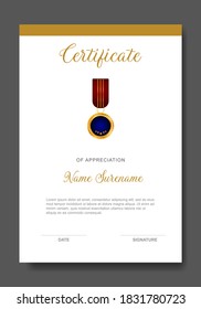 Simple certificate template design. Diploma of modern design or gift certificate. 