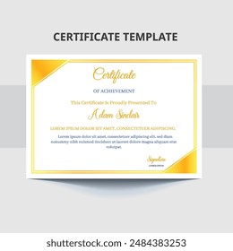 diseño de Plantilla certificado simple con degradado amarillo y Formas planas doradas. Certificado Horizontal para premios, negocios y necesidades educativas