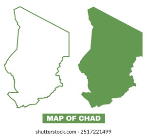 Simple Chad Outline Flat Map vector illustration set