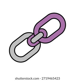 Icono de Enlace de cadena simple con Elementos púrpuras y grises sobre fondo blanco