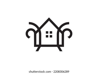 simple chair and home logo. luxury interior furniture outline vector icon design