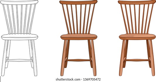 Simple chair three different ways vector illustration. Coloring paper, page, book