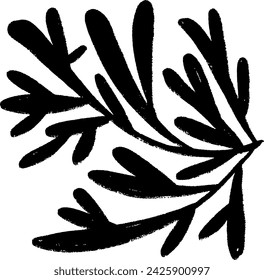 Simple Chalk Grunge Branch with Oval Leaves