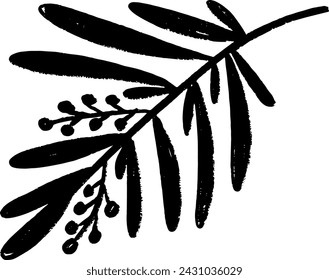 Simple Chalk Grunge Branch with Round Flowers