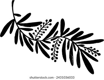 Simple Chalk Grunge Branch with Round Flowers