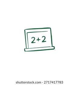 Uma ilustração de quadro-negro simples exibindo o problema matemático 2+2 em verde