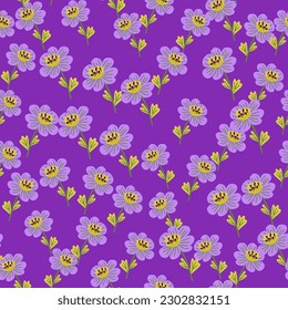 Simple chamomile flower seamless pattern. Decorative naive botanical wallpaper. Cute stylized flowers background. For fabric design, textile print, wrapping paper, cover. Vector illustration