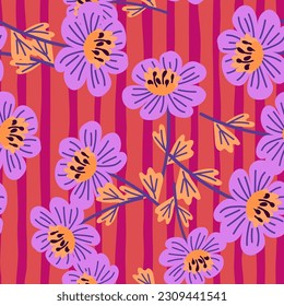 Simple chamomile flower seamless pattern. Decorative naive botanical wallpaper. Cute stylized flowers background. For fabric design, textile print, wrapping paper, cover. Vector illustration