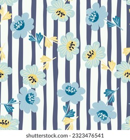 Simple chamomile flower seamless pattern. Decorative naive botanical wallpaper. Cute stylized flowers background. For fabric design, textile print, wrapping paper, cover. Vector illustration