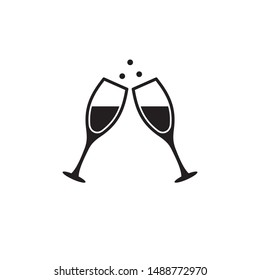Simple Champagne Glass Cheers Flat Icon Design Vector