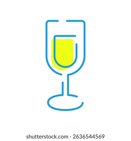 Simple champagne vector icon illustration in blue and yellow colors.