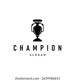 simple championship design with trophy logo victory cup concept vintage simple minimalist modern elegant symbol illustration victory template and brand