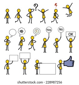 Simple character of businessman in many gestures and action.   