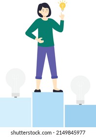 simple character girl with idea lamp