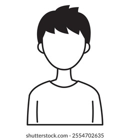 A simple character icon of a young man with no expression facing forward. Black.