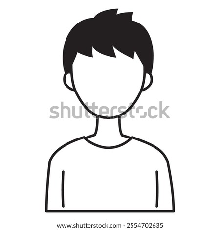 A simple character icon of a young man with no expression facing forward. Black.