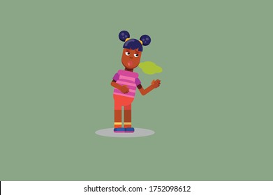Simple character - An illustration of a little girl feeling unwell. 