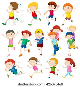 Simple characters of kids running illustration