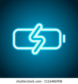 Bateria de carga simples, nível de carga. Estilo neon. Ícone de decoração de luz. Símbolo elétrico brilhante