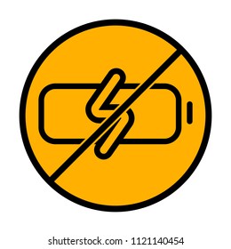 Simple charge battery, charging level. not allowed, black object in warning sign with orange background color