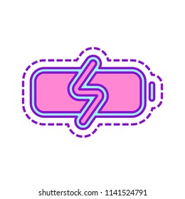 Simple charge battery, charging level. Colored sketch with dotted border on white background
